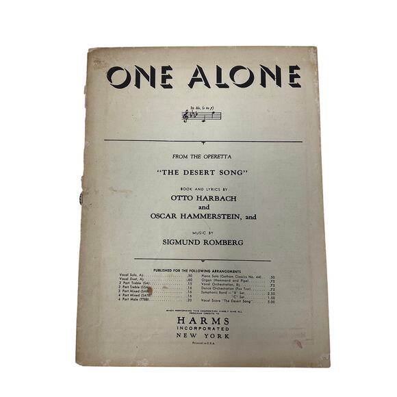 One Alone Sheet Music 1926 Harbach Hammerstein Romberg - Picture 2 of 6